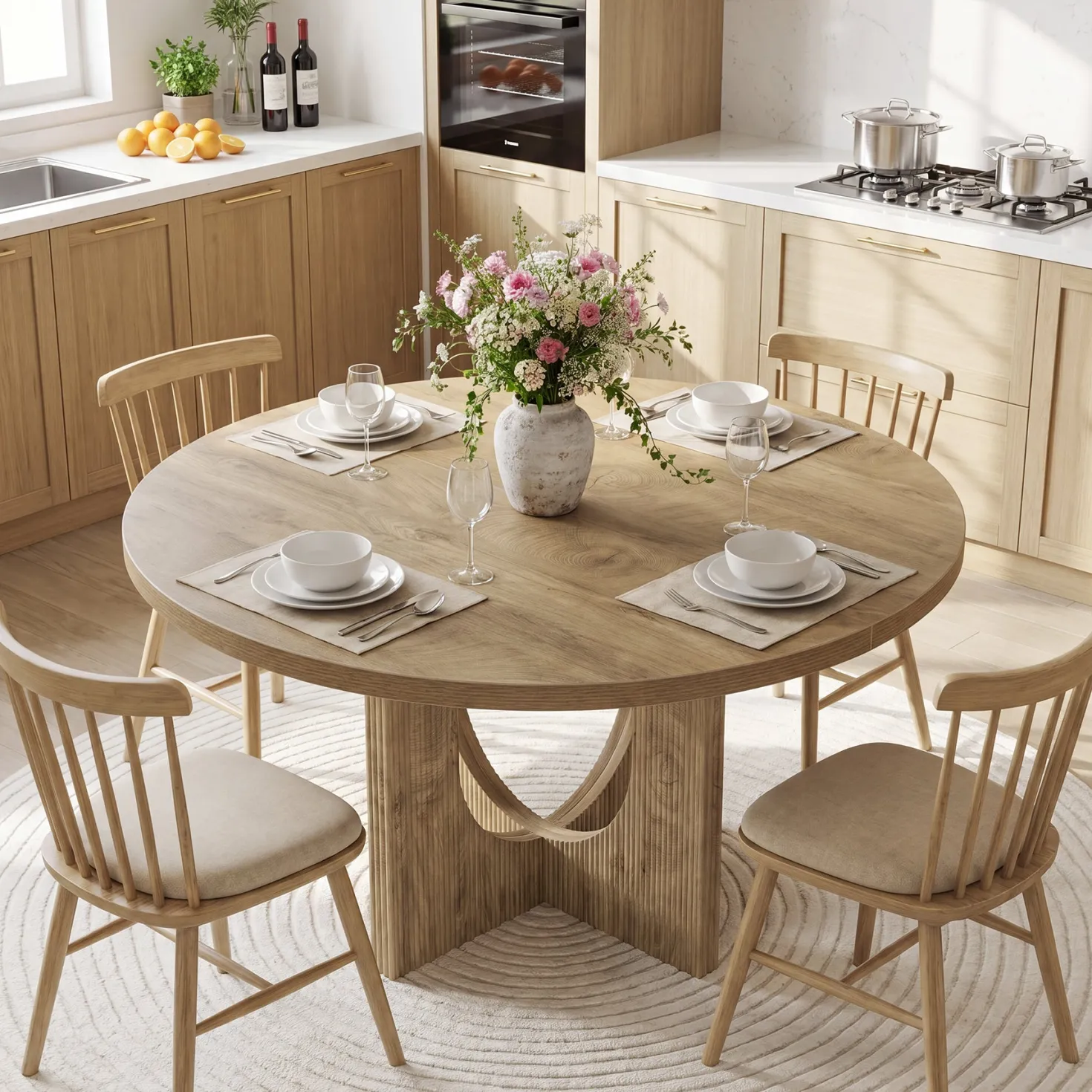 Tribesigns 47-Inch Round Dining Table with Fluted Pedestal Base, Farmhouse Kitchen Table for 4-6 People and Apartments