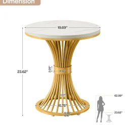 Tribesigns 20-Inch Round End Table, Faux Marble Side Table with Gold Metal Base