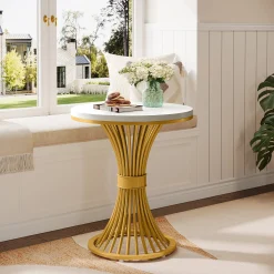 Tribesigns 20-Inch Round End Table, Faux Marble Side Table with Gold Metal Base