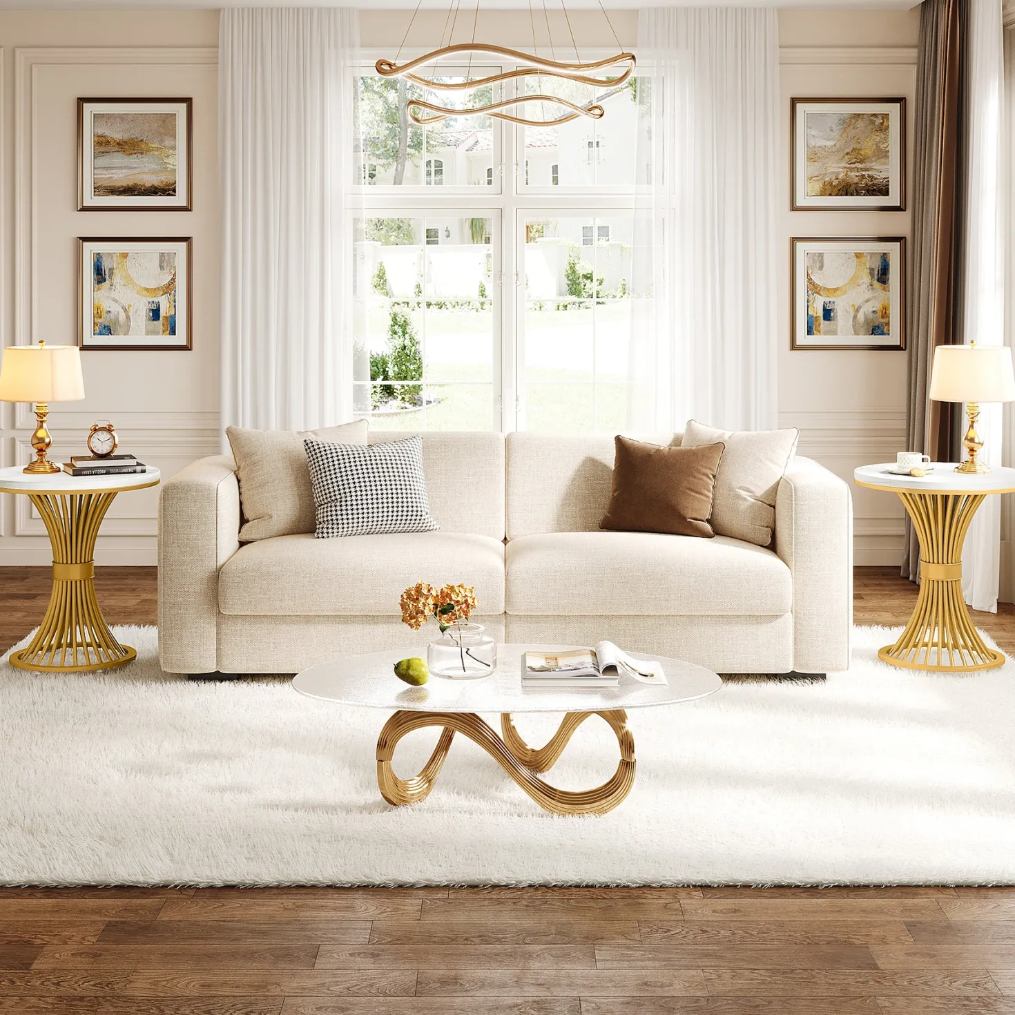 Tribesigns 20-Inch Round End Table, Faux Marble Side Table with Gold Metal Base