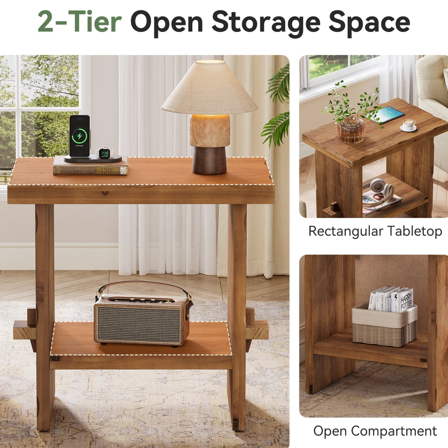 Tribesigns 23.62-Inch Solid Wood Side Table, Wooden End Table with Solid Base