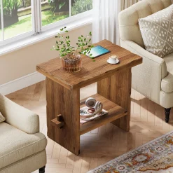 Tribesigns 23.62-Inch Solid Wood Side Table, Wooden End Table with Solid Base