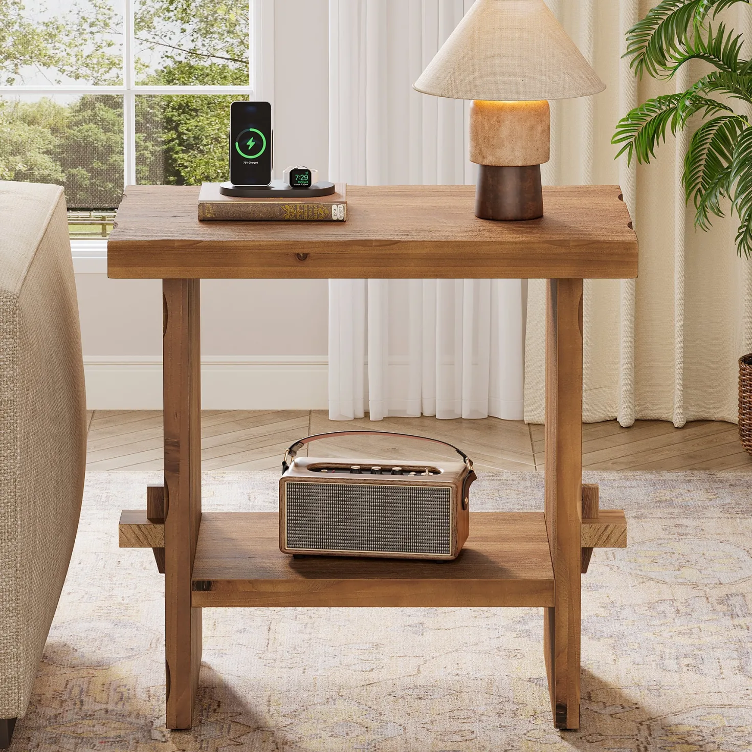 Tribesigns 23.62-Inch Solid Wood Side Table, Wooden End Table with Solid Base