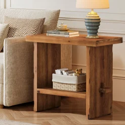 Tribesigns 23.62-Inch Solid Wood Side Table, Wooden End Table with Solid Base