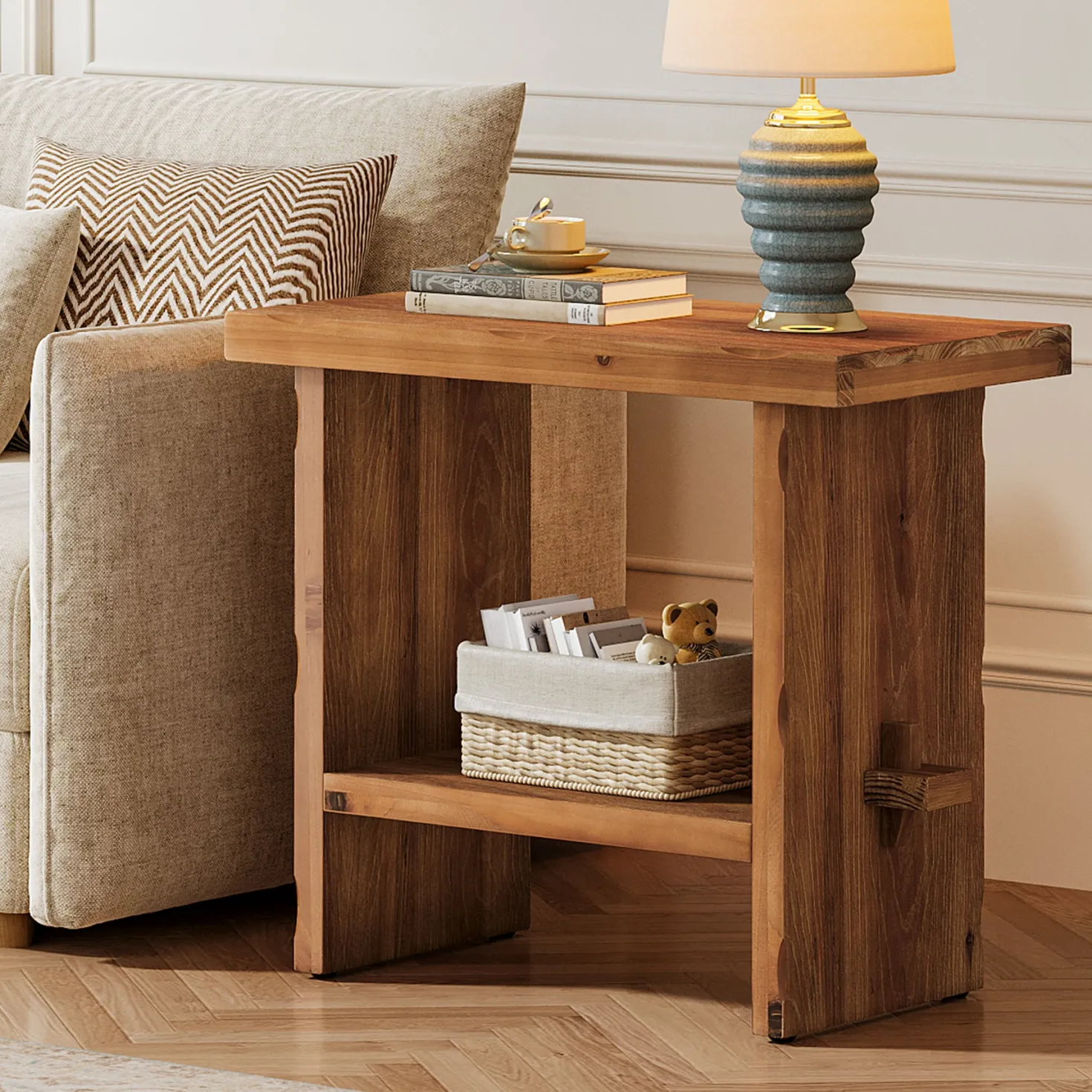 Tribesigns 23.62-Inch Solid Wood Side Table, Wooden End Table with Solid Base