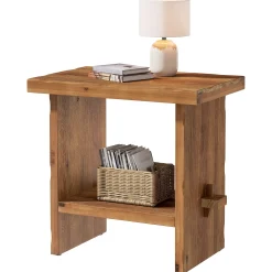 Tribesigns 23.62-Inch Solid Wood Side Table, Wooden End Table with Solid Base