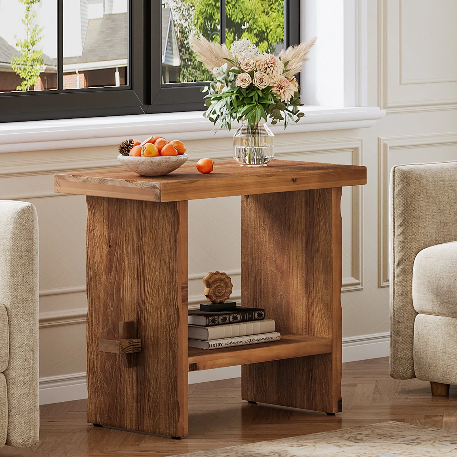 Tribesigns 23.62-Inch Solid Wood Side Table, Wooden End Table with Solid Base