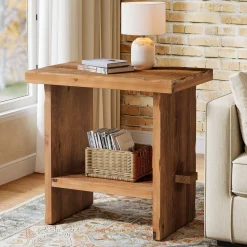 Tribesigns 23.62-Inch Solid Wood Side Table, Wooden End Table with Solid Base