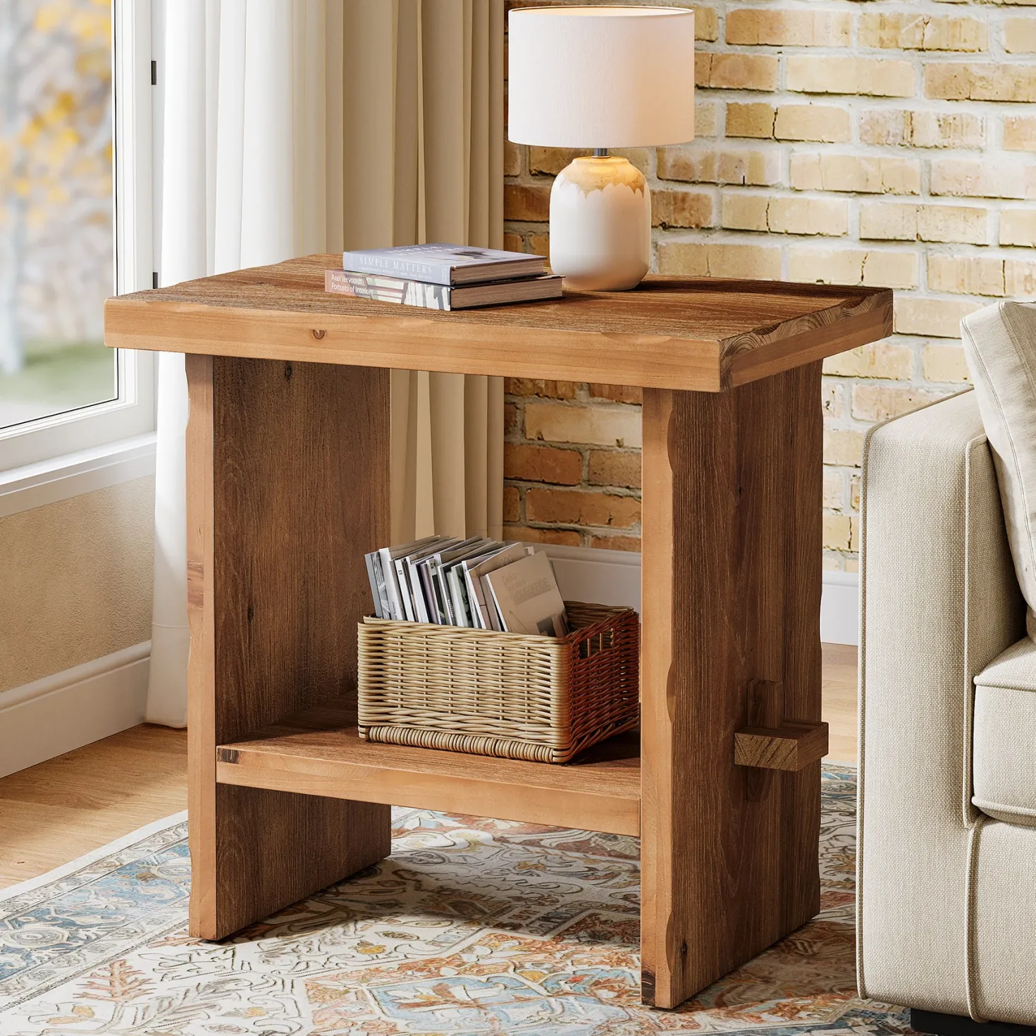 Tribesigns 23.62-Inch Solid Wood Side Table, Wooden End Table with Solid Base