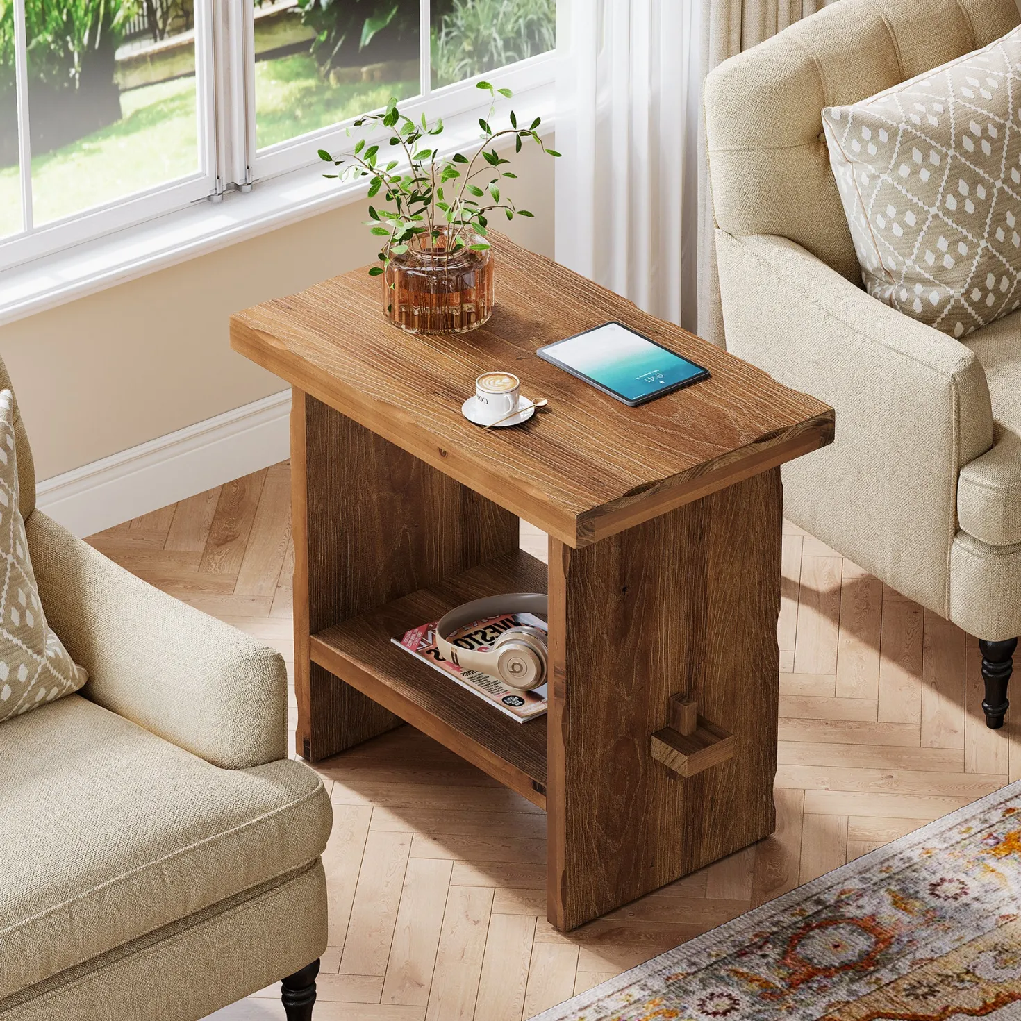 Tribesigns 23.62-Inch Solid Wood Side Table, Wooden End Table with Solid Base