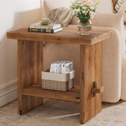 Tribesigns 23.62-Inch Solid Wood Side Table, Wooden End Table with Solid Base