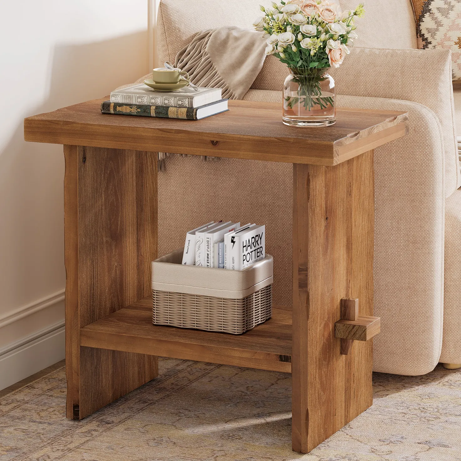 Tribesigns 23.62-Inch Solid Wood Side Table, Wooden End Table with Solid Base