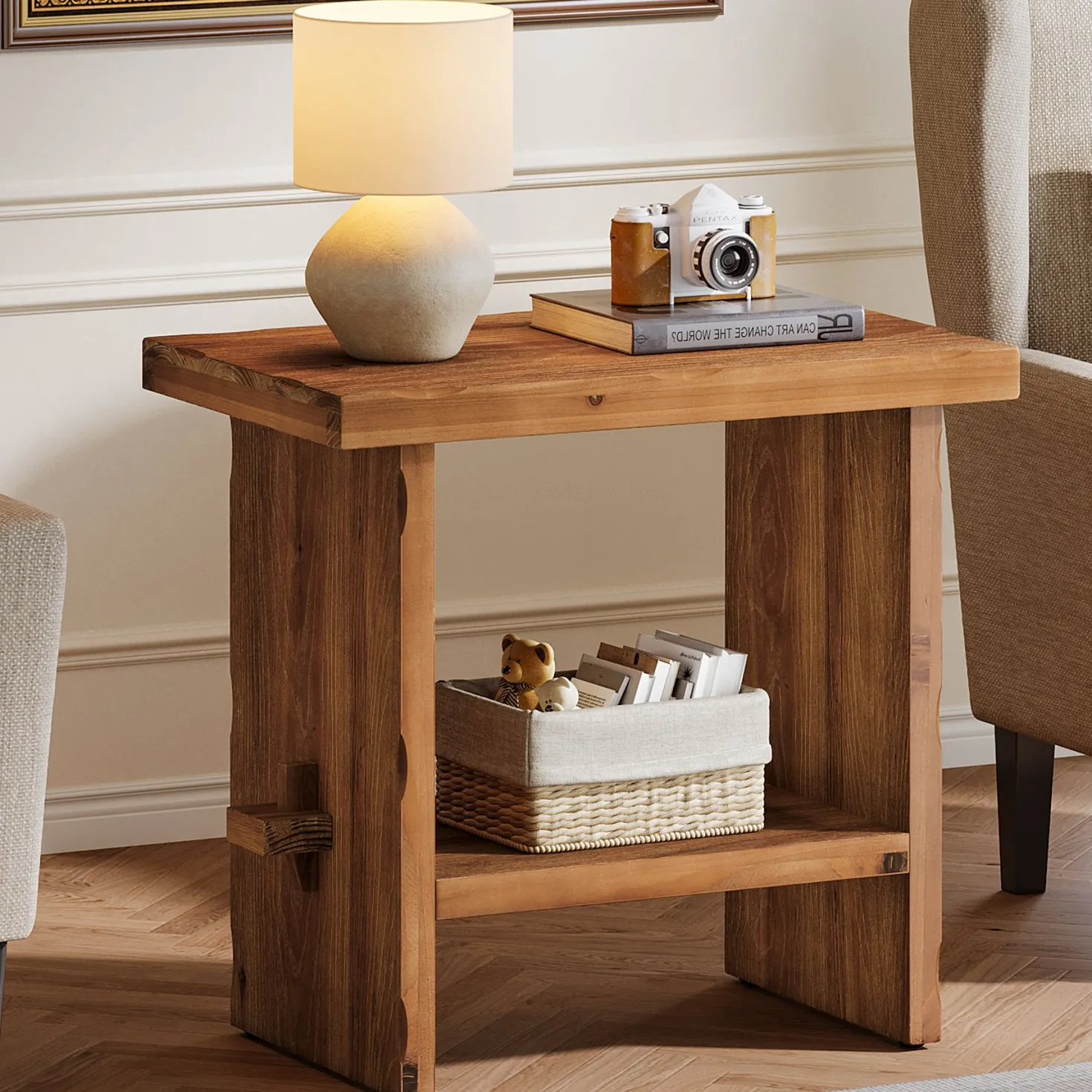 Tribesigns 23.62-Inch Solid Wood Side Table, Wooden End Table with Solid Base
