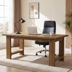 Tribesigns 63-Inch Solid Wood Executive Desk with U-Shaped Legs, Rustic Office Desk for Home Office