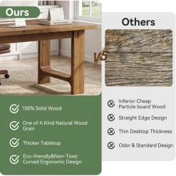 Tribesigns 63-Inch Solid Wood Executive Desk with U-Shaped Legs, Rustic Office Desk for Home Office