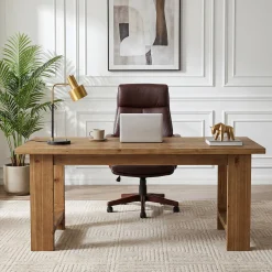 Tribesigns 63-Inch Solid Wood Executive Desk with U-Shaped Legs, Rustic Office Desk for Home Office