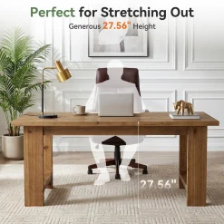 Tribesigns 63-Inch Solid Wood Executive Desk with U-Shaped Legs, Rustic Office Desk for Home Office