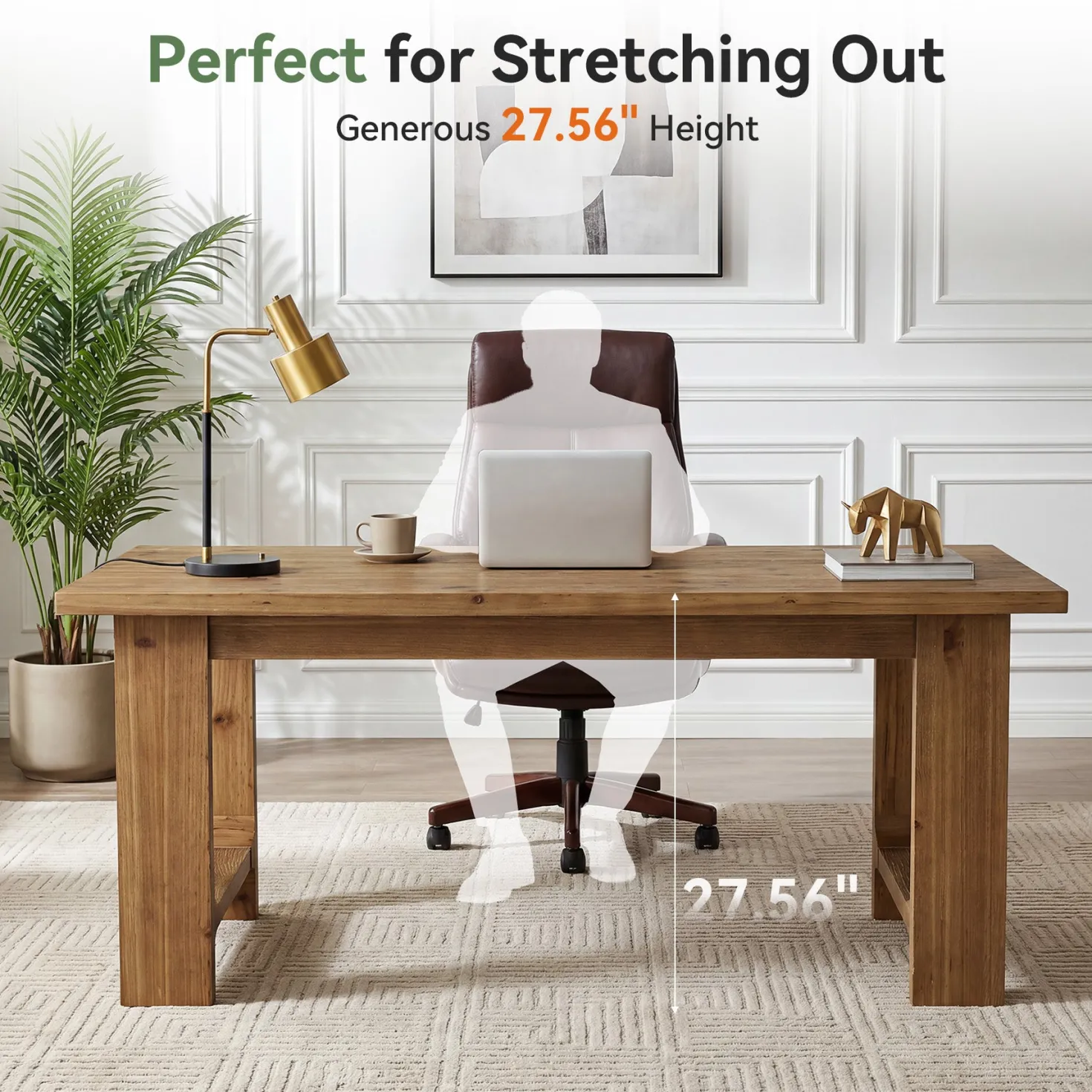 Tribesigns 63-Inch Solid Wood Executive Desk with U-Shaped Legs, Rustic Office Desk for Home Office