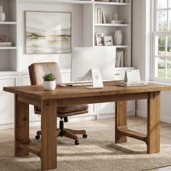 Tribesigns 63-Inch Solid Wood Executive Desk with U-Shaped Legs, Rustic Office Desk for Home Office