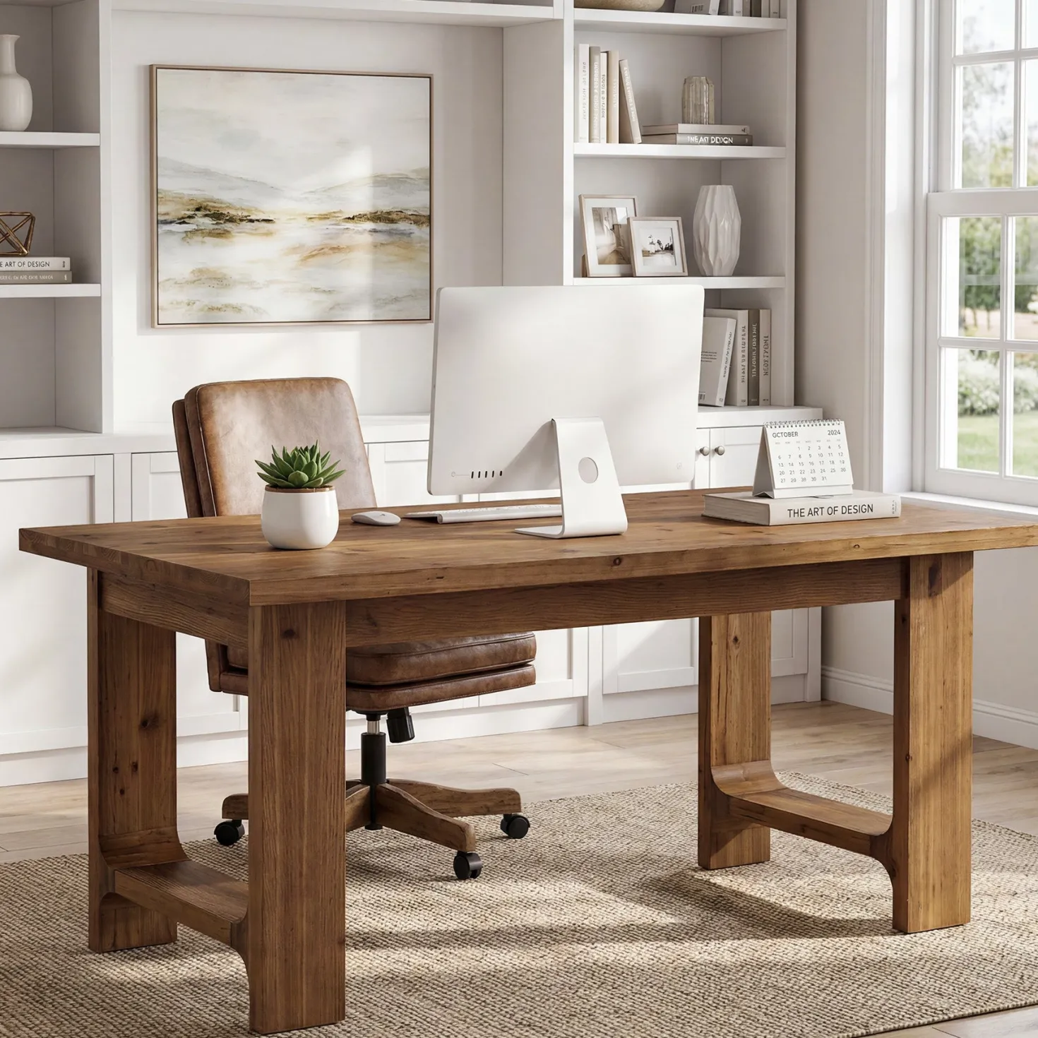 Tribesigns 63-Inch Solid Wood Executive Desk with U-Shaped Legs, Rustic Office Desk for Home Office