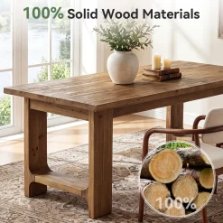 Tribesigns 63-Inch Solid Wood Dining Table with U-Shaped Legs, Farmhouse Kitchen Table for 6 People