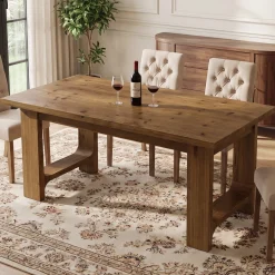 Tribesigns 63-Inch Solid Wood Dining Table with U-Shaped Legs, Farmhouse Kitchen Table for 6 People