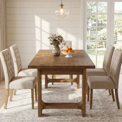 Tribesigns 63-Inch Solid Wood Dining Table with U-Shaped Legs, Farmhouse Kitchen Table for 6 People