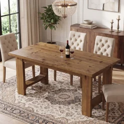 Tribesigns 63-Inch Solid Wood Dining Table with U-Shaped Legs, Farmhouse Kitchen Table for 6 People