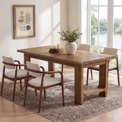 Tribesigns 63-Inch Solid Wood Dining Table with U-Shaped Legs, Farmhouse Kitchen Table for 6 People