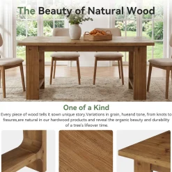 Tribesigns 63-Inch Solid Wood Dining Table with U-Shaped Legs, Farmhouse Kitchen Table for 6 People