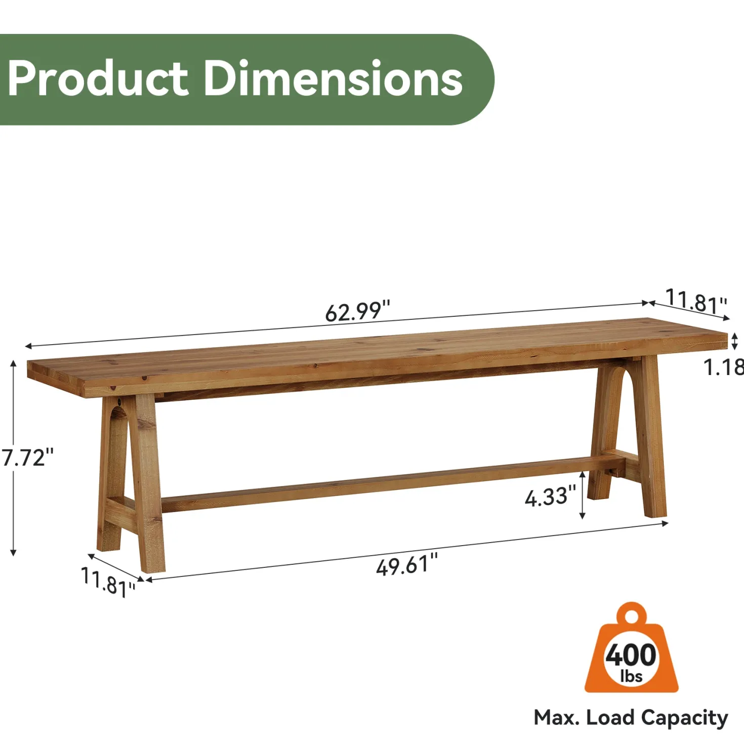 Tribesigns 63-Inch Solid Wood Dining Bench, Farmhouse Kitchen Bench