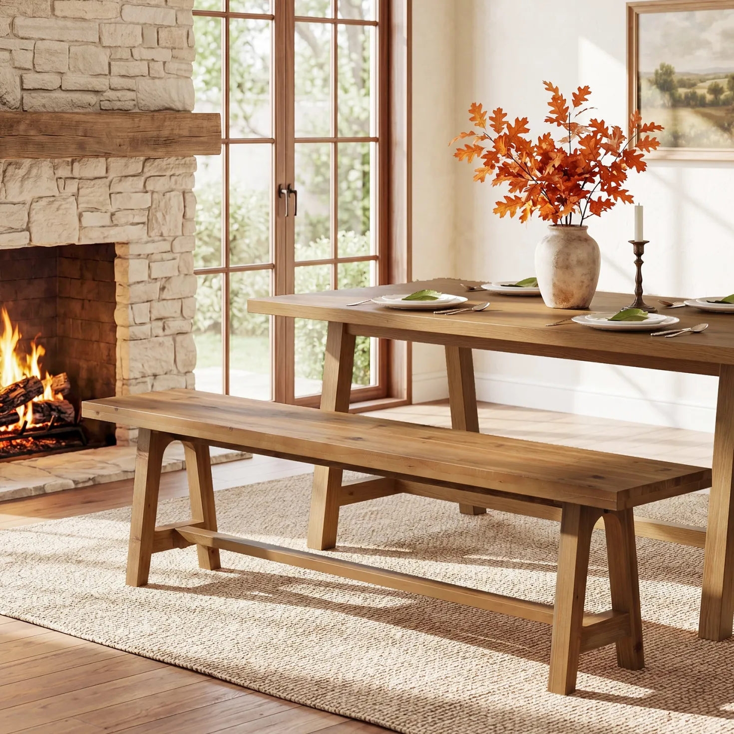 Tribesigns 63-Inch Solid Wood Dining Bench, Farmhouse Kitchen Bench