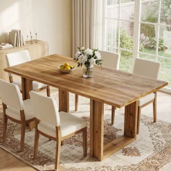Tribesigns 63-Inch Solid Wood Dining Table, Farmhouse Kitchen Table for 4-6