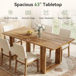 Tribesigns 63-Inch Solid Wood Dining Table, Farmhouse Kitchen Table for 4-6