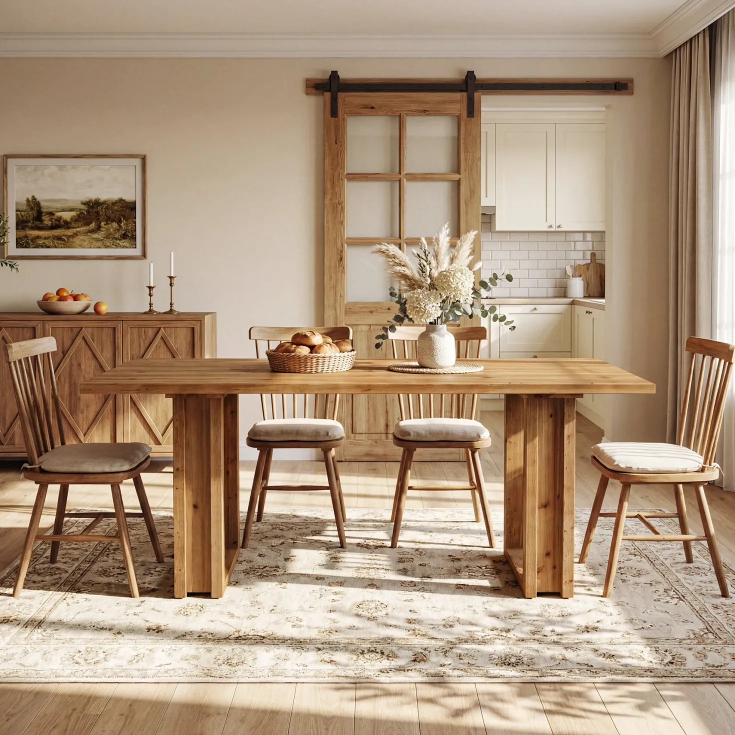 Tribesigns 63-Inch Solid Wood Dining Table, Farmhouse Kitchen Table for 4-6