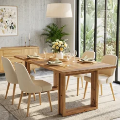 Tribesigns 63-Inch Solid Wood Dining Table, Farmhouse Kitchen Table for 4-6