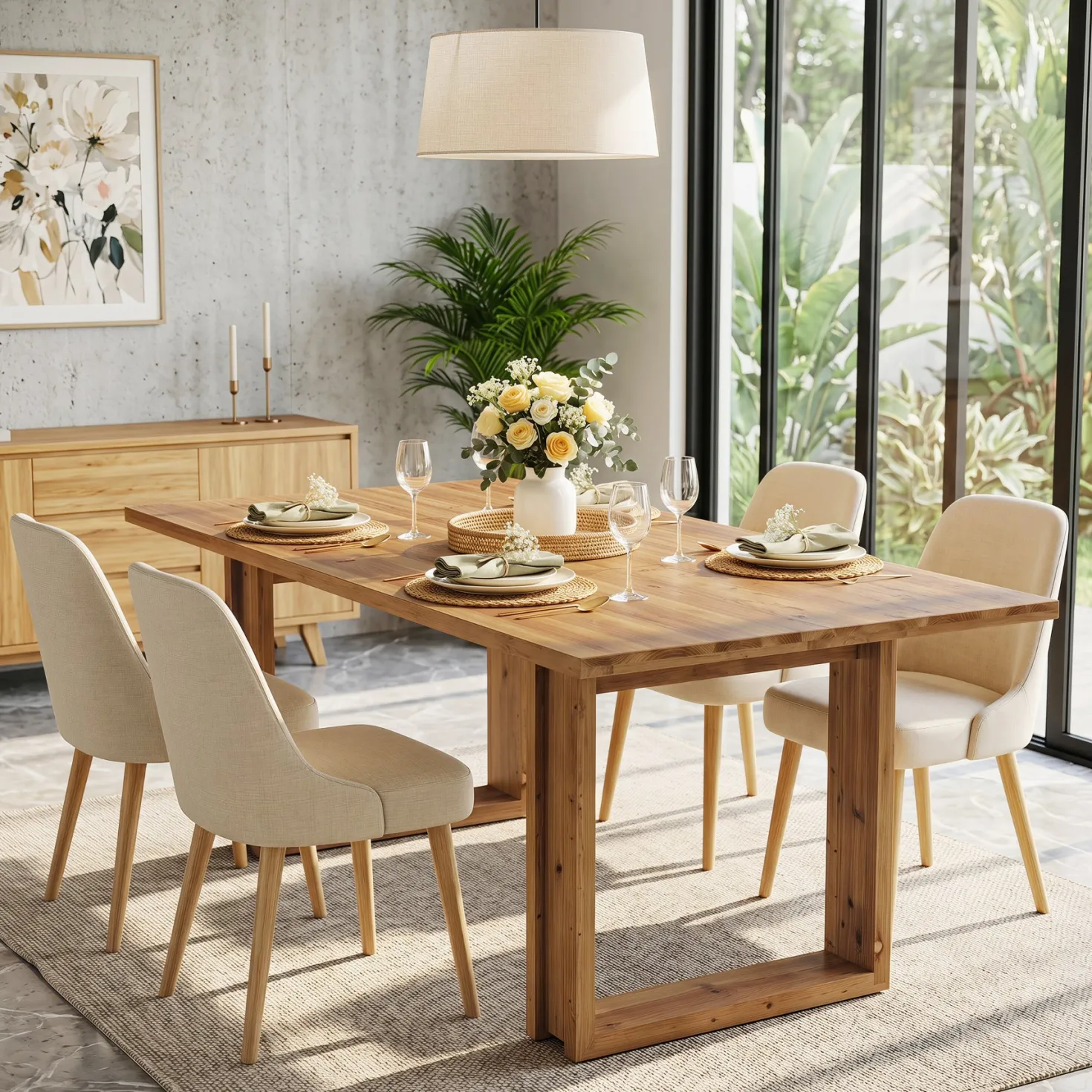 Tribesigns 63-Inch Solid Wood Dining Table, Farmhouse Kitchen Table for 4-6