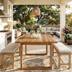 Tribesigns 63-Inch Solid Wood Dining Table, Farmhouse Kitchen Table for 4-6
