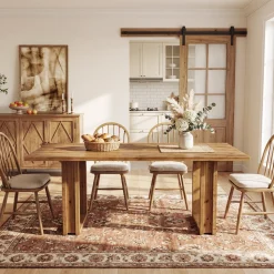 Tribesigns 63-Inch Solid Wood Dining Table, Farmhouse Kitchen Table for 4-6