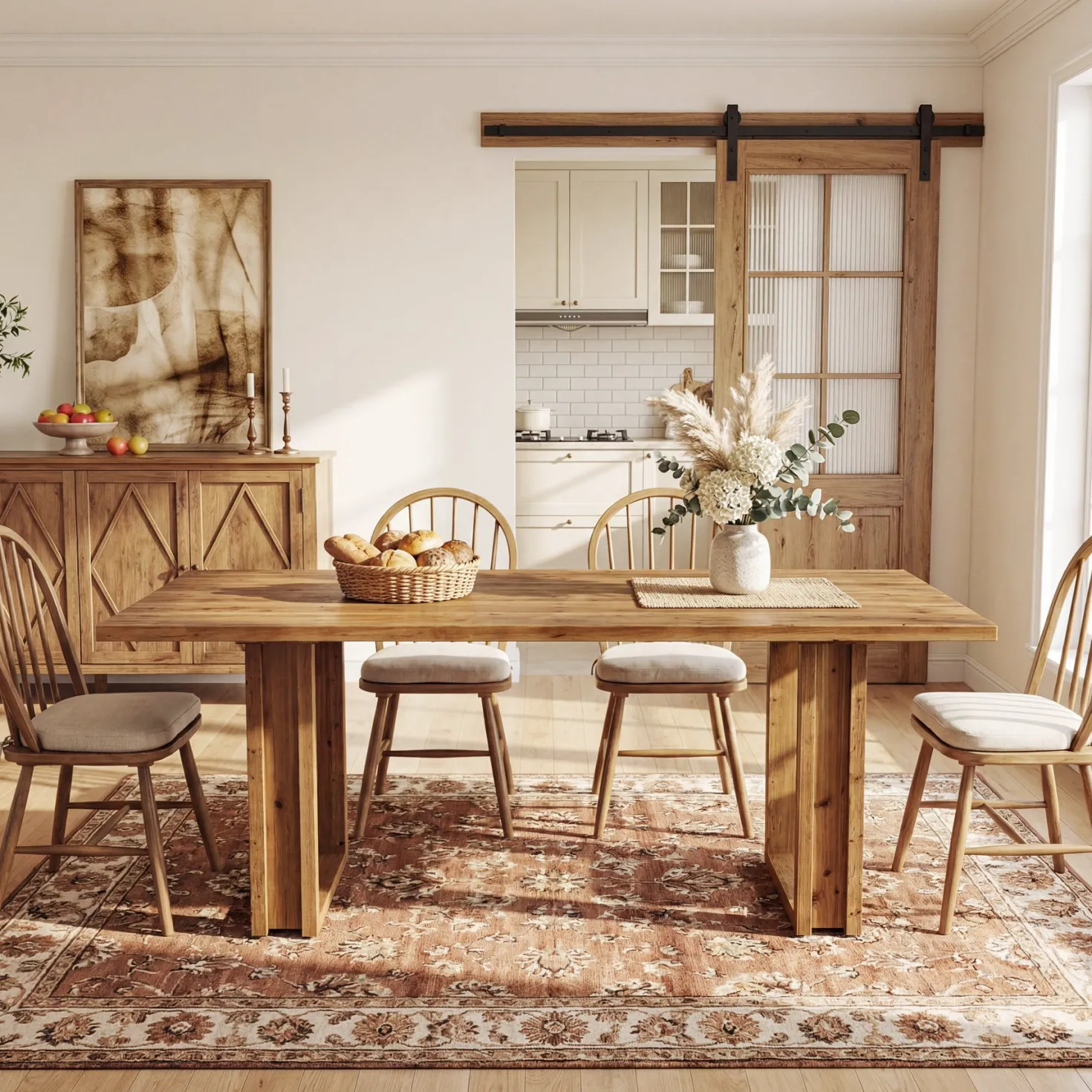 Tribesigns 63-Inch Solid Wood Dining Table, Farmhouse Kitchen Table for 4-6