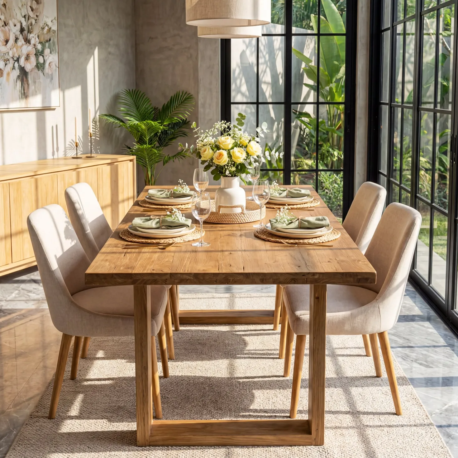 Tribesigns 63-Inch Solid Wood Dining Table, Farmhouse Kitchen Table for 4-6
