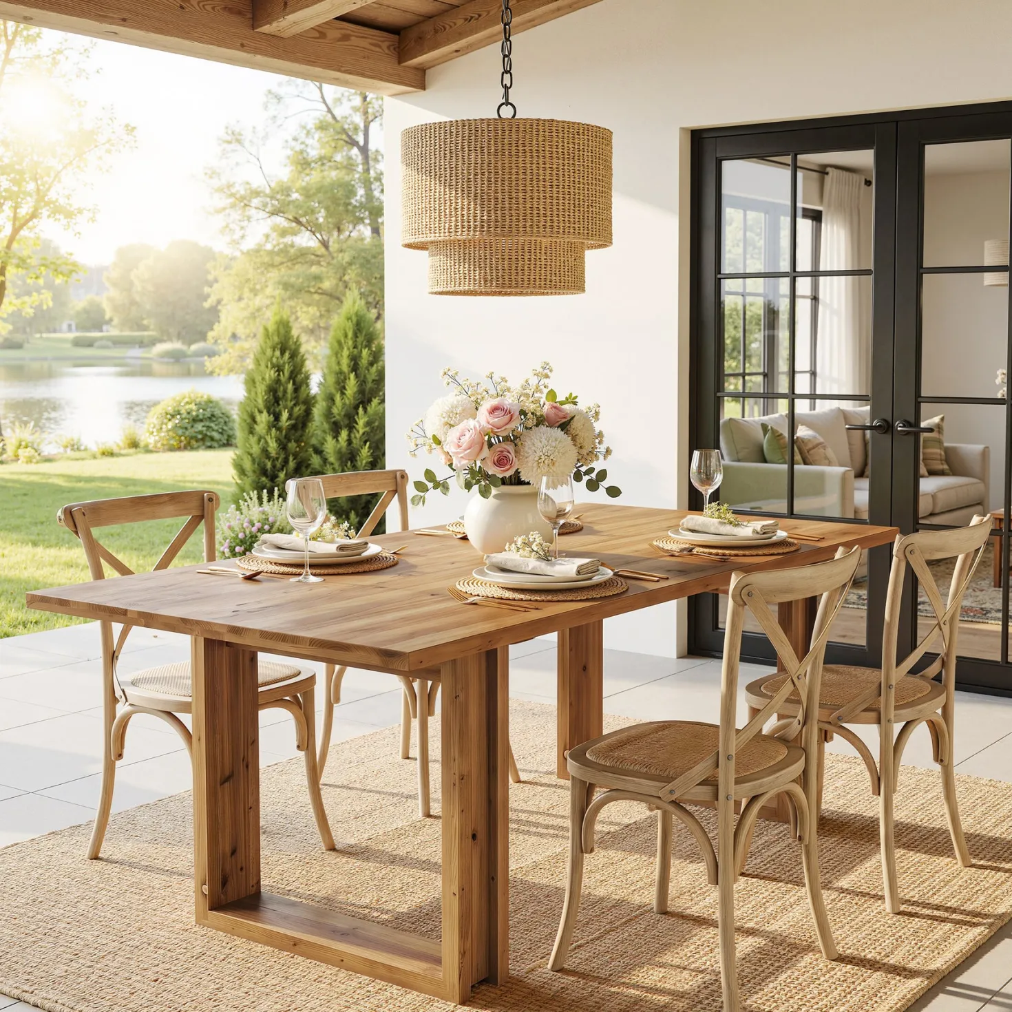 Tribesigns 63-Inch Solid Wood Dining Table, Farmhouse Kitchen Table for 4-6