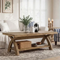 Tribesigns 47.24-Inch Solid Wood Coffee Table, X-Leg Center Table for Living Room