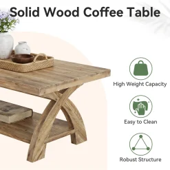 Tribesigns 47.24-Inch Solid Wood Coffee Table, X-Leg Center Table for Living Room