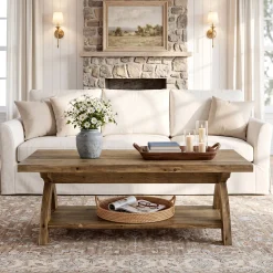 Tribesigns 47.24-Inch Solid Wood Coffee Table, X-Leg Center Table for Living Room