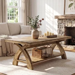 Tribesigns 47.24-Inch Solid Wood Coffee Table, X-Leg Center Table for Living Room