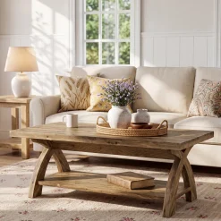 Tribesigns 47.24-Inch Solid Wood Coffee Table, X-Leg Center Table for Living Room