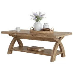 Tribesigns 47.24-Inch Solid Wood Coffee Table, X-Leg Center Table for Living Room