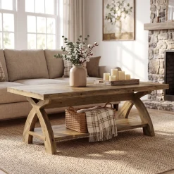 Tribesigns 47.24-Inch Solid Wood Coffee Table, X-Leg Center Table for Living Room