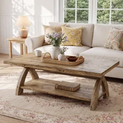 Tribesigns 47.24-Inch Solid Wood Coffee Table, X-Leg Center Table for Living Room